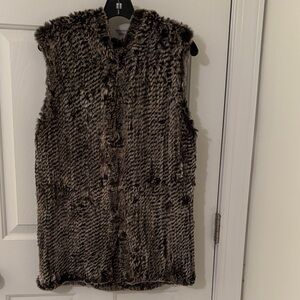 Saks Fifth Avenue Rabbit Fur Vest in Black and Brown